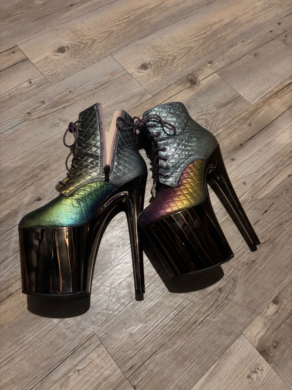 Iridescent Multicolor Pole Dance/Platform Lace-Up 8” Heels
